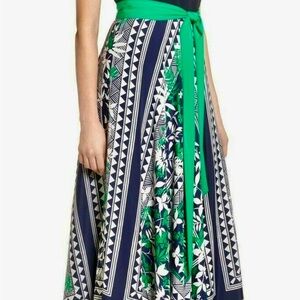 Eliza J Navy and Green Maxi Off-the-shoulder Dress